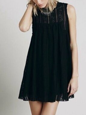 FREE PEOPLE Tu Es La Black Lace Babydoll Mini Dress